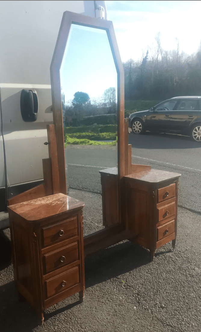 Coiffeuse Art Déco en Noyer et Marbre Rouge du Languedoc - Ethic Atelier