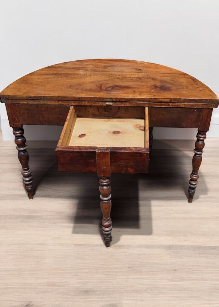 Console Demi - Lune en Noyer Massif Époque Louis - Philippe – Vers 1840 - Ethic Atelier