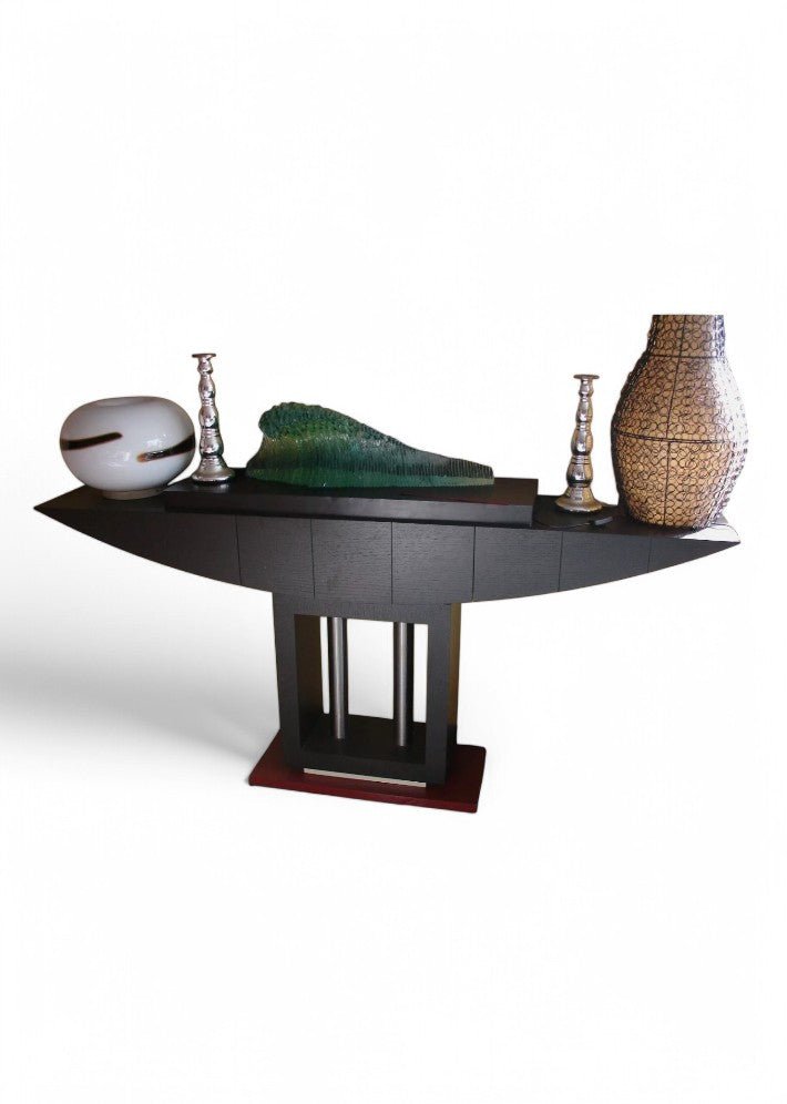 Console en Frêne Noirci avec Colonnes en Acier Chromé - Ethic Atelier