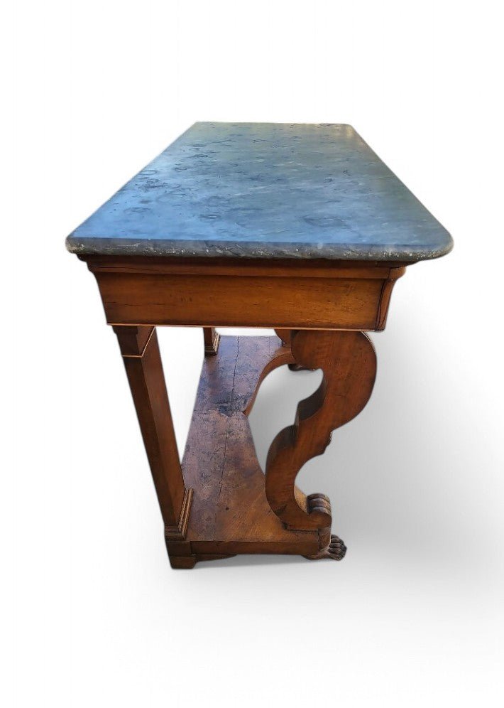 Console Restauration en Noyer avec Plateau en Marbre XIX ème siecle - Ethic Atelier