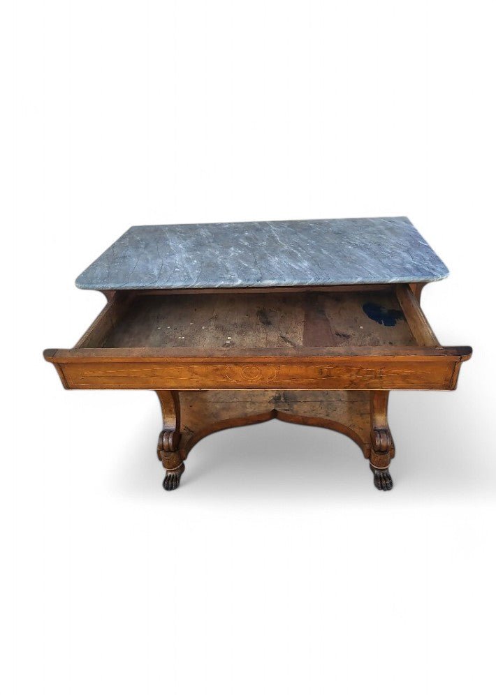 Console Restauration en Noyer avec Plateau en Marbre XIX ème siecle - Ethic Atelier