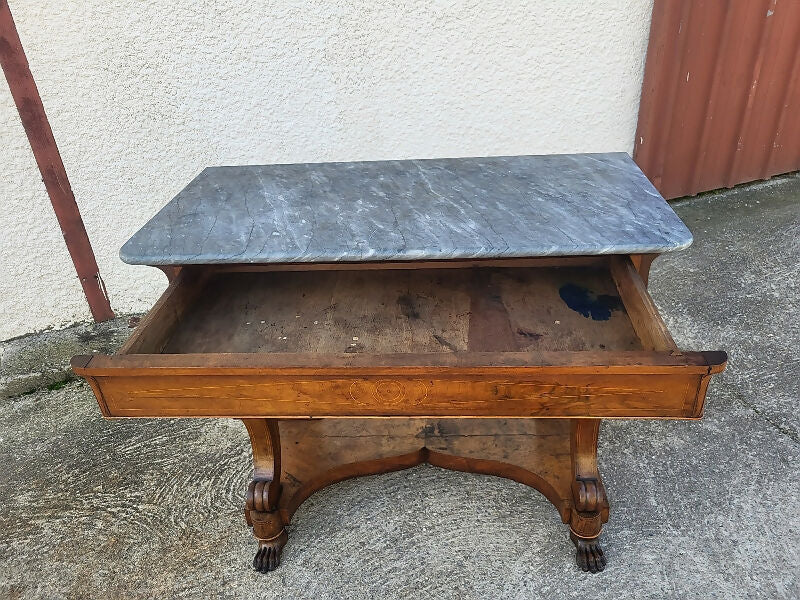 Console Restauration en Noyer avec Plateau en Marbre XIX ème siecle - Ethic Atelier