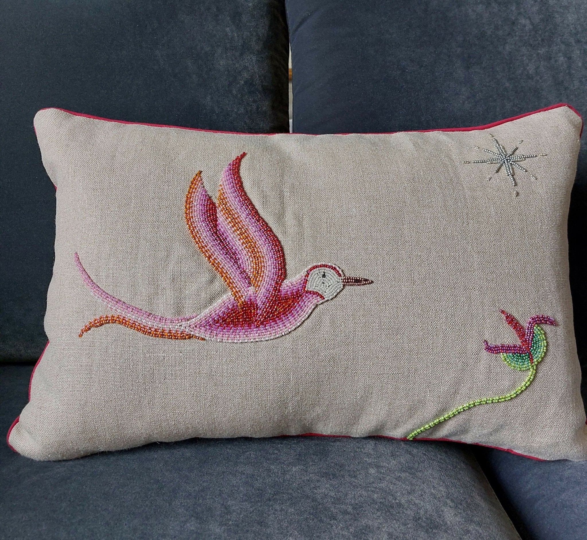 Coussin collection "Fleurs au clair de lune" l'Oiseau - Ethic Atelier