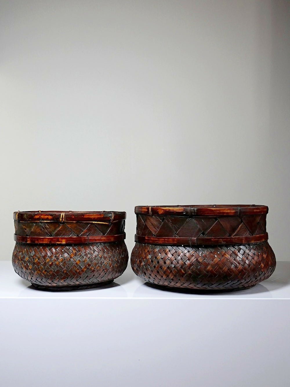 Duo de panières en bambou tressé Japonaises artisanales gigognes vintages - Ethic Atelier