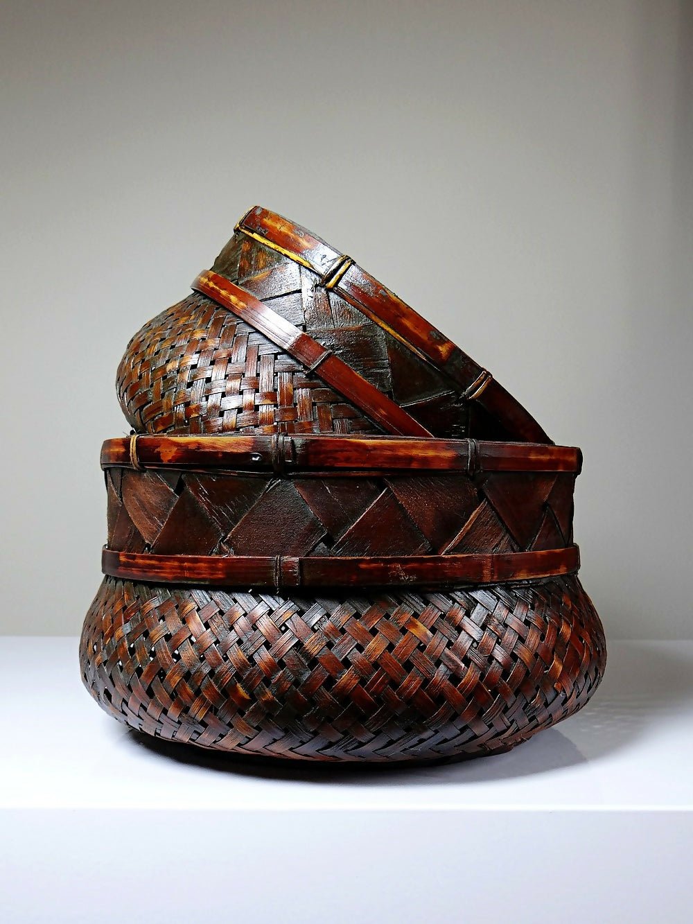 Duo de panières en bambou tressé Japonaises artisanales gigognes vintages - Ethic Atelier