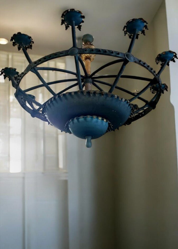 Énorme lustre en Acier à Patine Bronze du casino de Cassis 1980 - Ethic Atelier