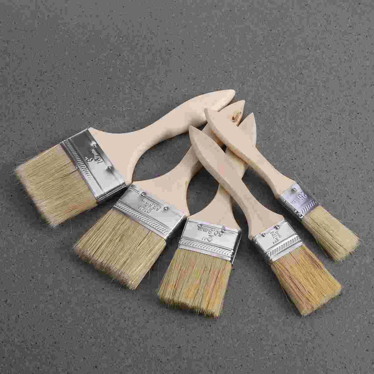 Ensemble de 5 Pinceaux avec Manche en Bois pour Peinture Murale et de Meubles - DIY - Ethic Atelier