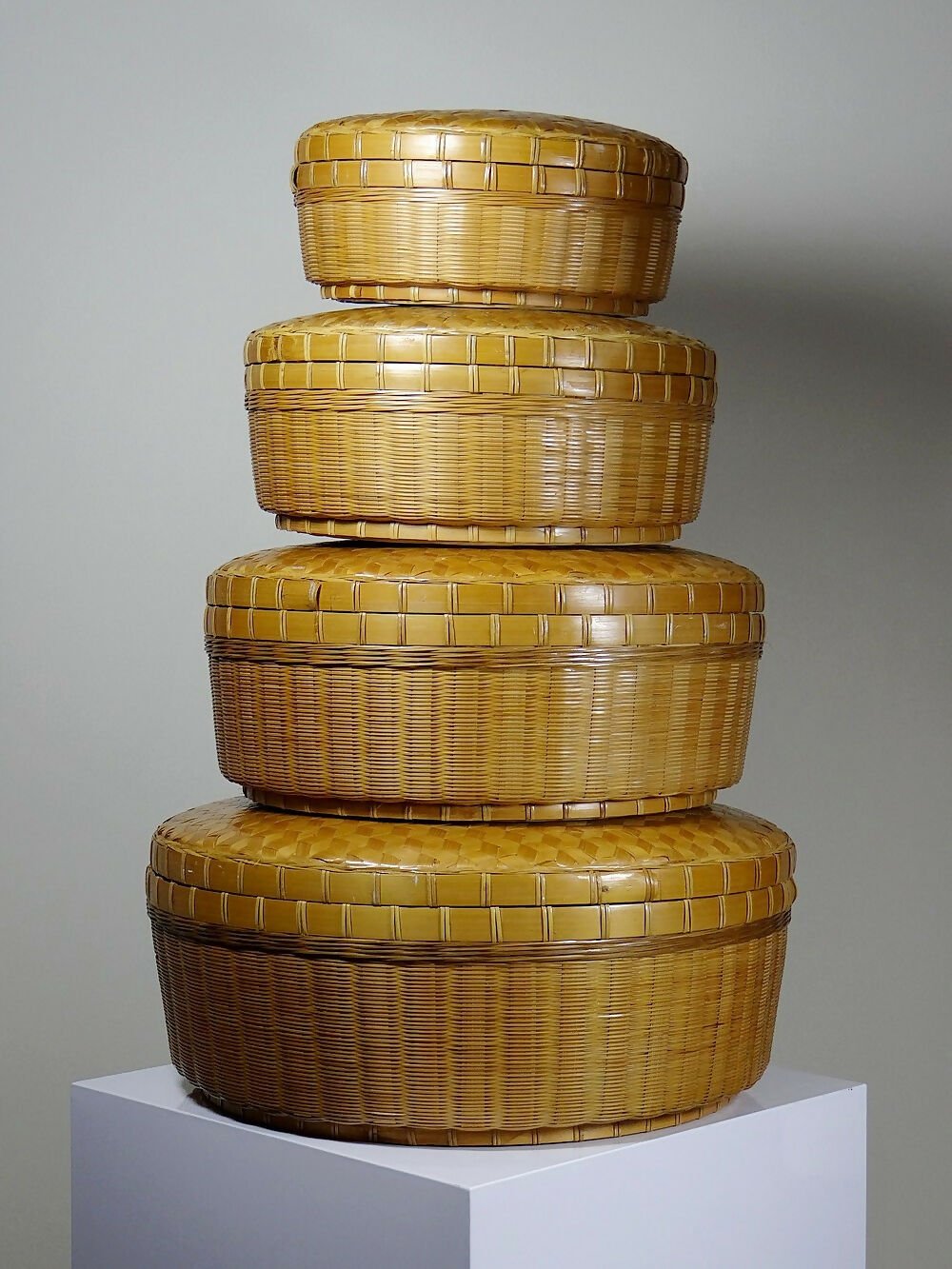 Ensembles de 4 boîtes gigognes en bambou tressé artisanat asiatique vintage 70" - Ethic Atelier