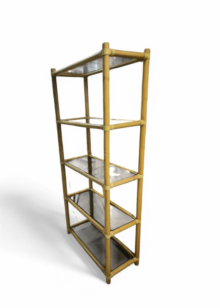 Étagère bibliothèque en bambou et verre fumé vers 1970 - Ethic Atelier