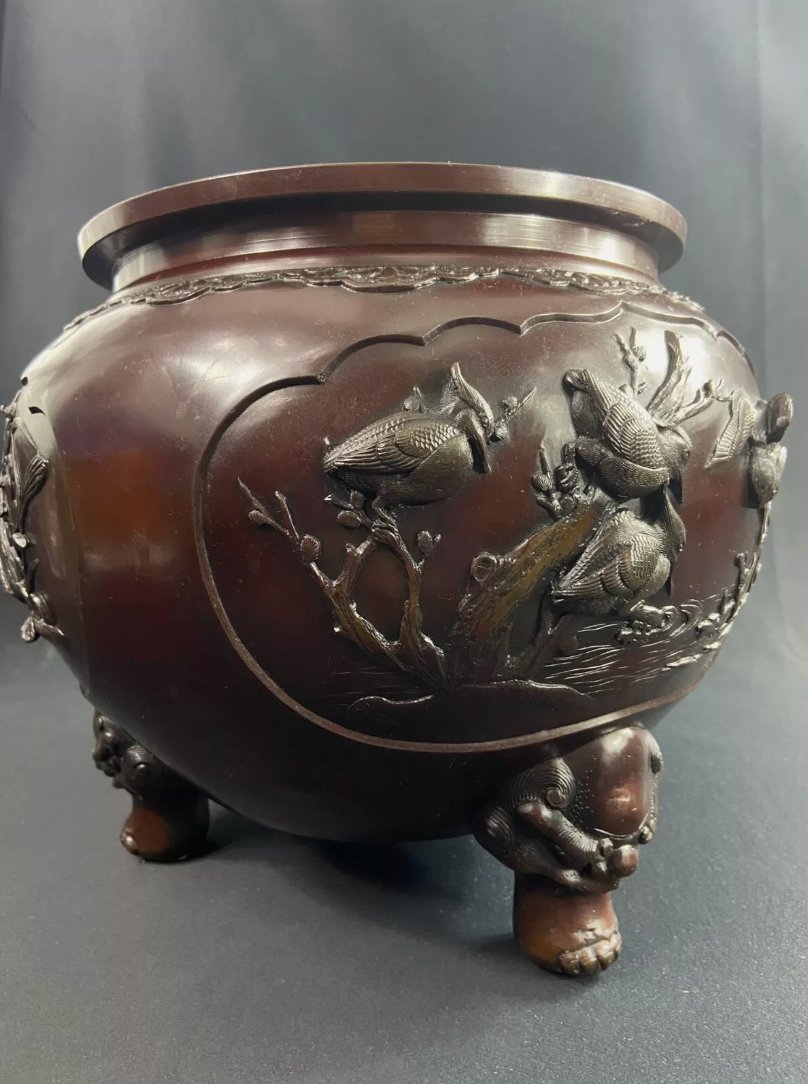 Grand cache - pot en bronze à décor d'oiseau, époque Meiji - Ethic Atelier