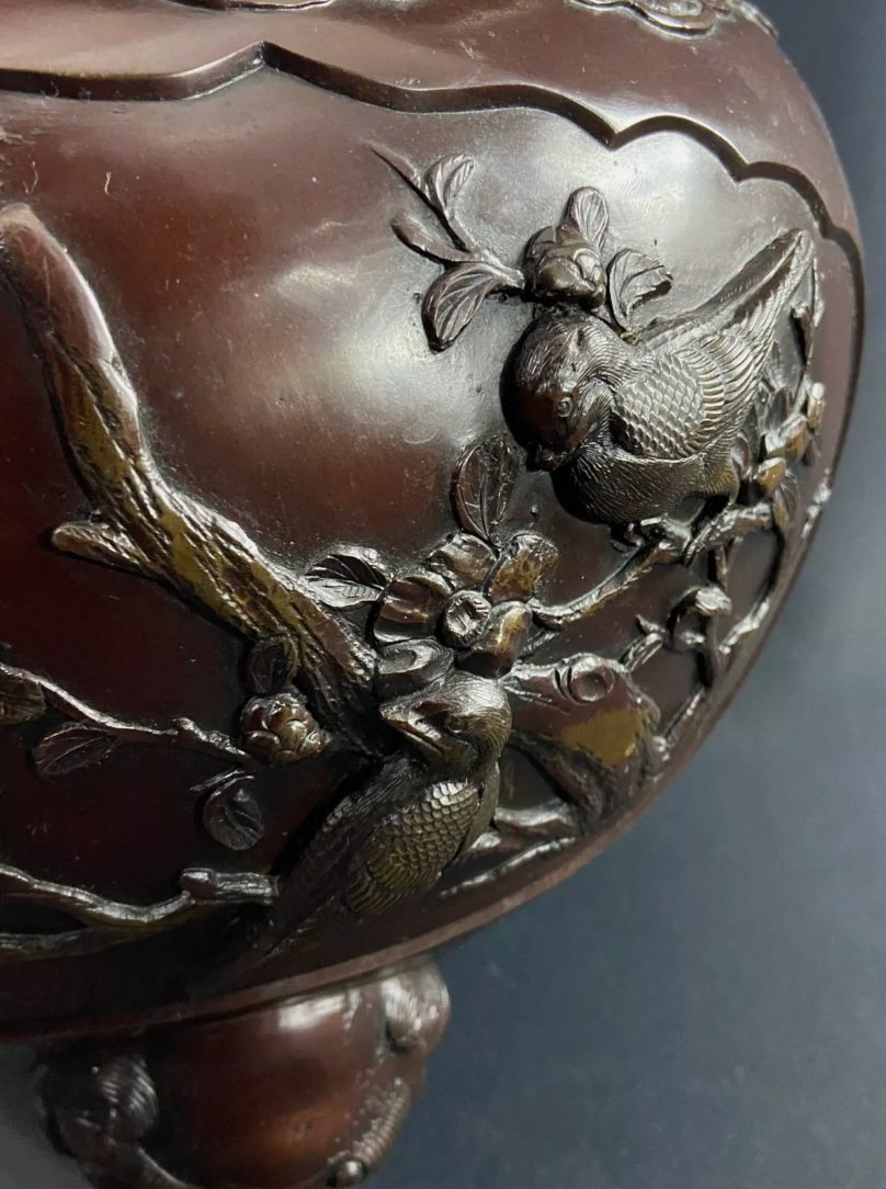 Grand cache - pot en bronze à décor d'oiseau, époque Meiji - Ethic Atelier