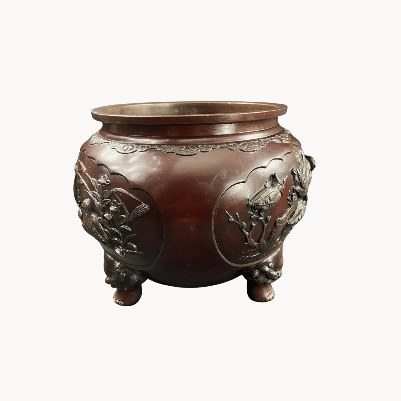 Grand cache - pot en bronze à décor d'oiseau, époque Meiji - Ethic Atelier