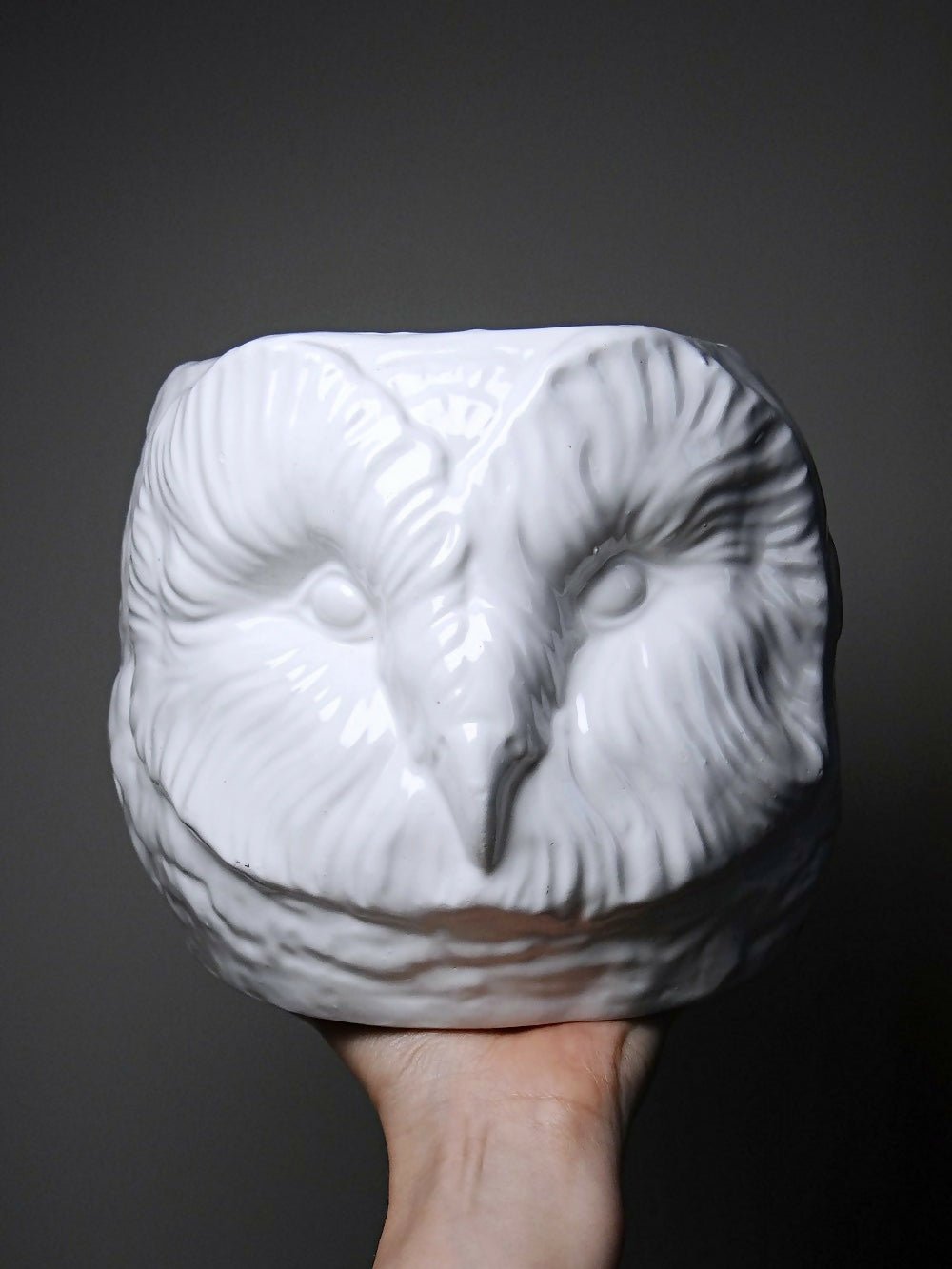 Grand cache pot tête de chouette faïence blanche Italienne vintage - Ethic Atelier