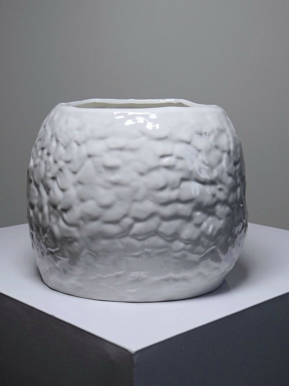 Grand cache pot tête de chouette faïence blanche Italienne vintage - Ethic Atelier