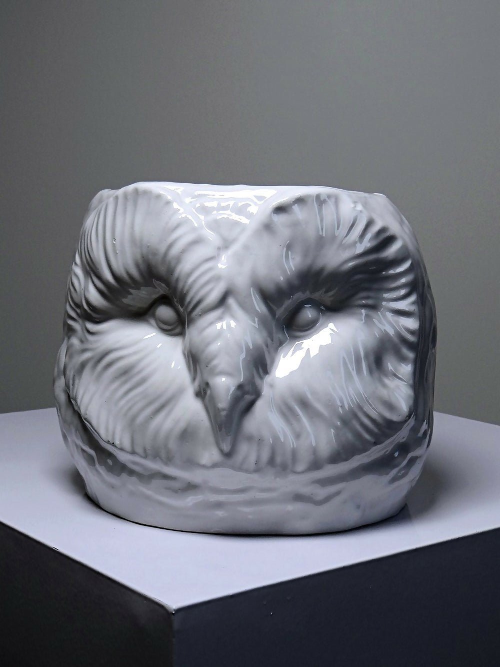 Grand cache pot tête de chouette faïence blanche Italienne vintage - Ethic Atelier