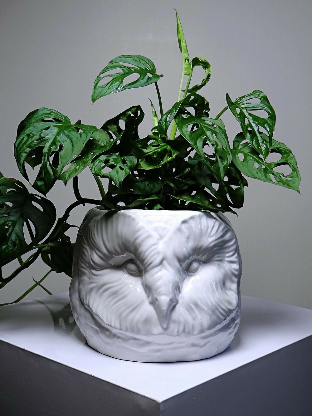 Grand cache pot tête de chouette faïence blanche Italienne vintage - Ethic Atelier