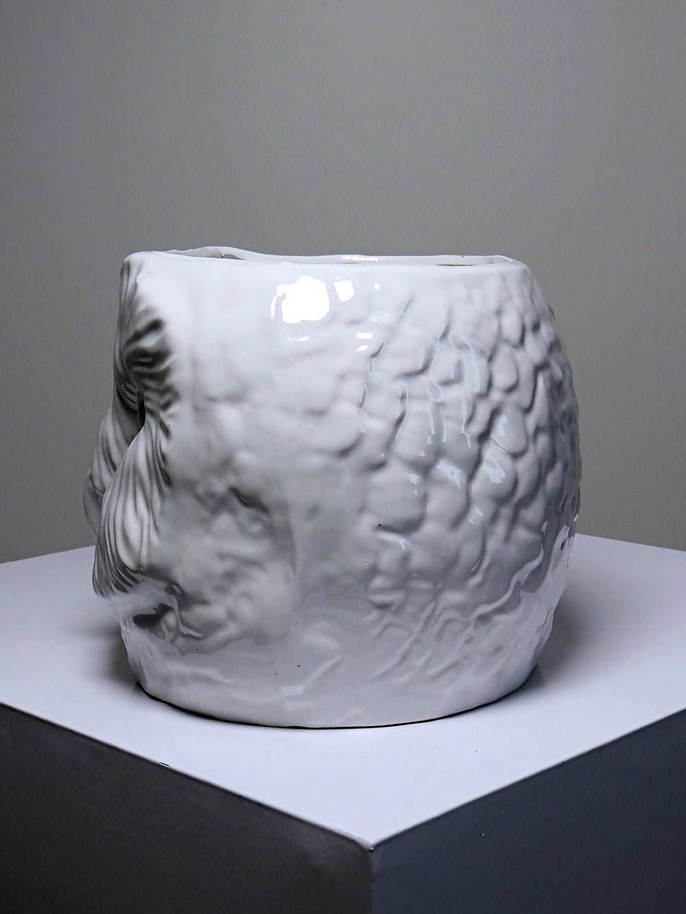 Grand cache pot tête de chouette faïence blanche Italienne vintage - Ethic Atelier