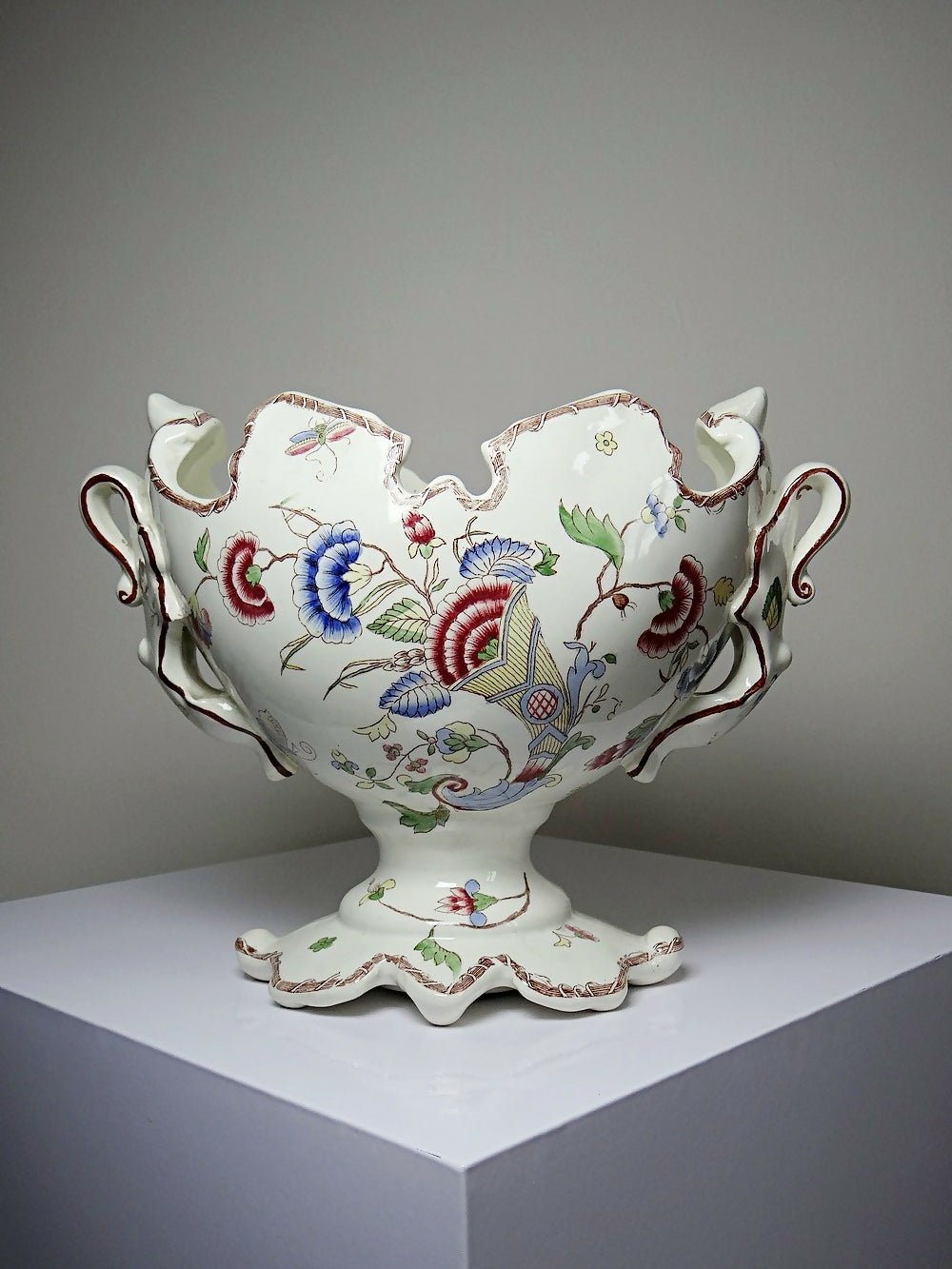 Grand centre de table, ancienne faïence polychrome terre de fer Longchamp - Ethic Atelier