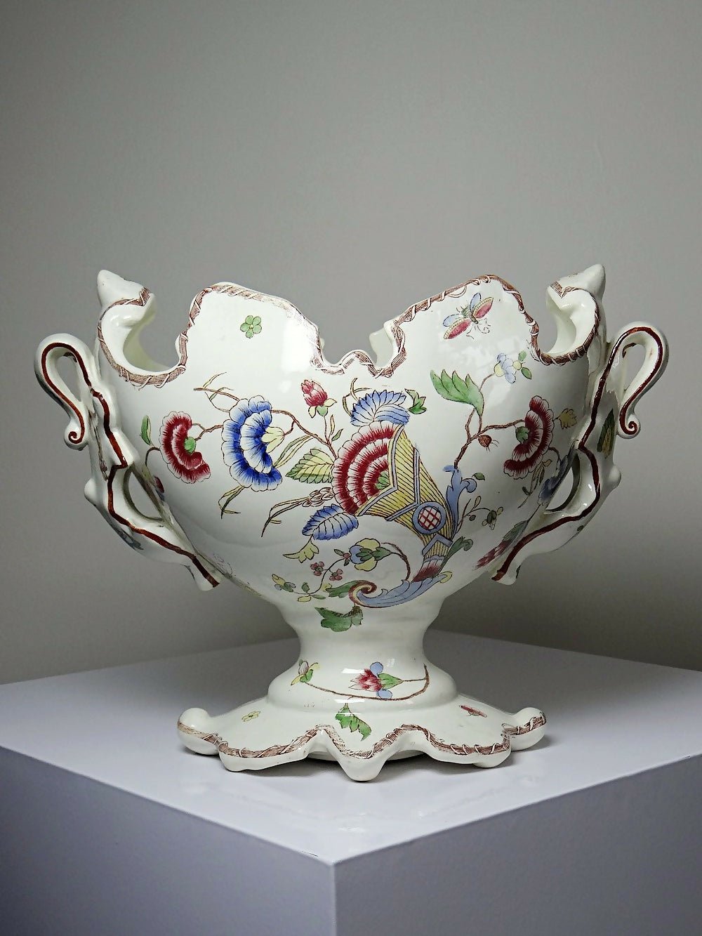 Grand centre de table, ancienne faïence polychrome terre de fer Longchamp - Ethic Atelier