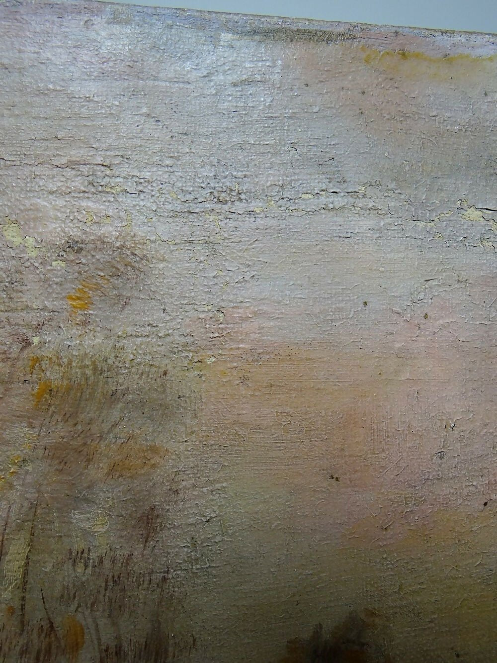 Grand tableau ferme sur étang ancien XIXe signature huile sur toile lin - Ethic Atelier