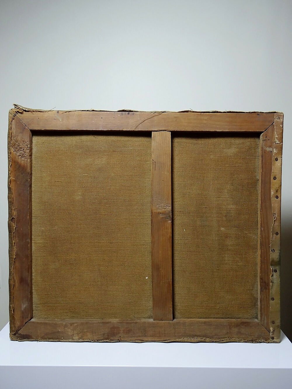 Grand tableau ferme sur étang ancien XIXe signature huile sur toile lin - Ethic Atelier