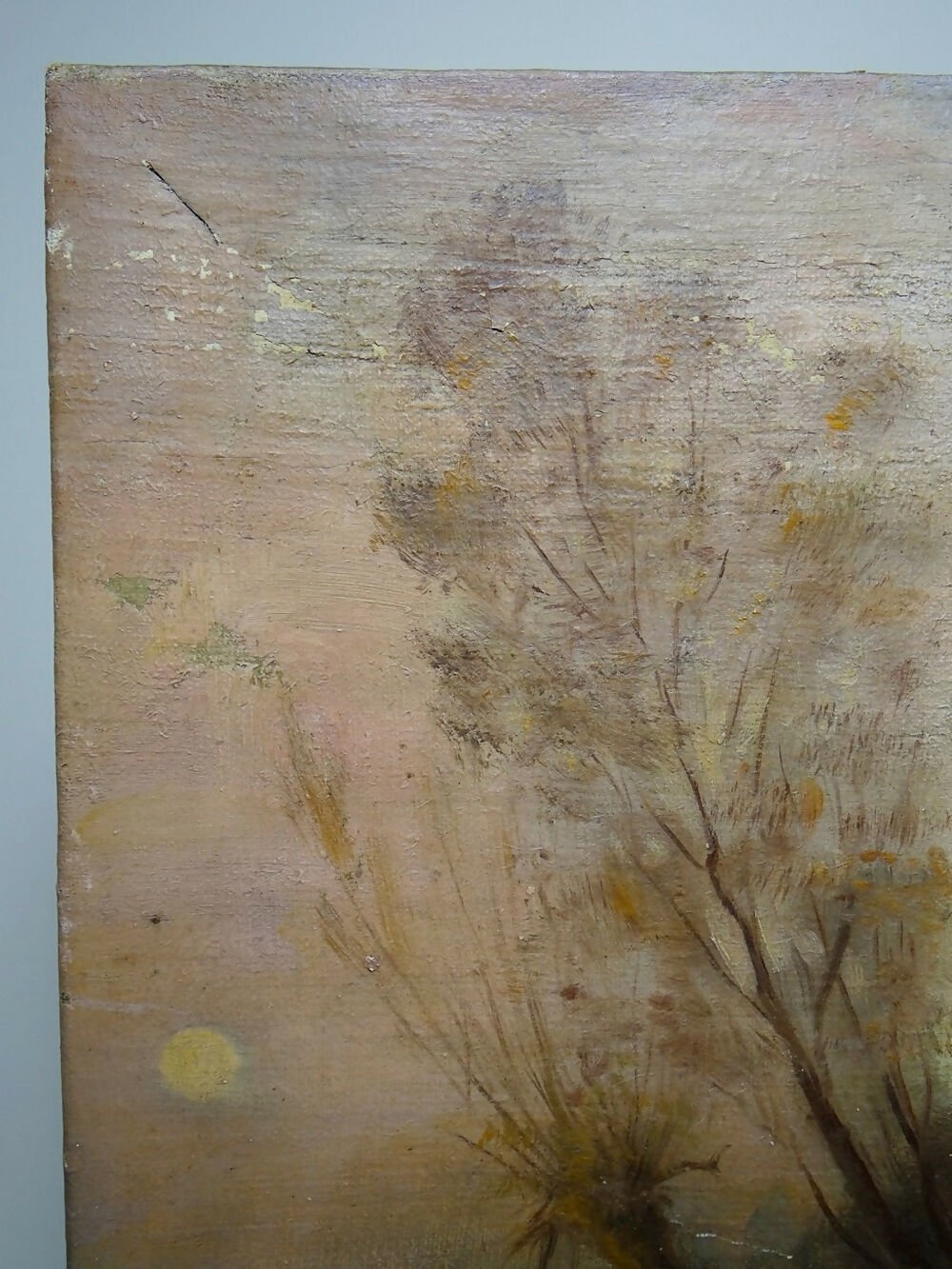 Grand tableau ferme sur étang ancien XIXe signature huile sur toile lin - Ethic Atelier