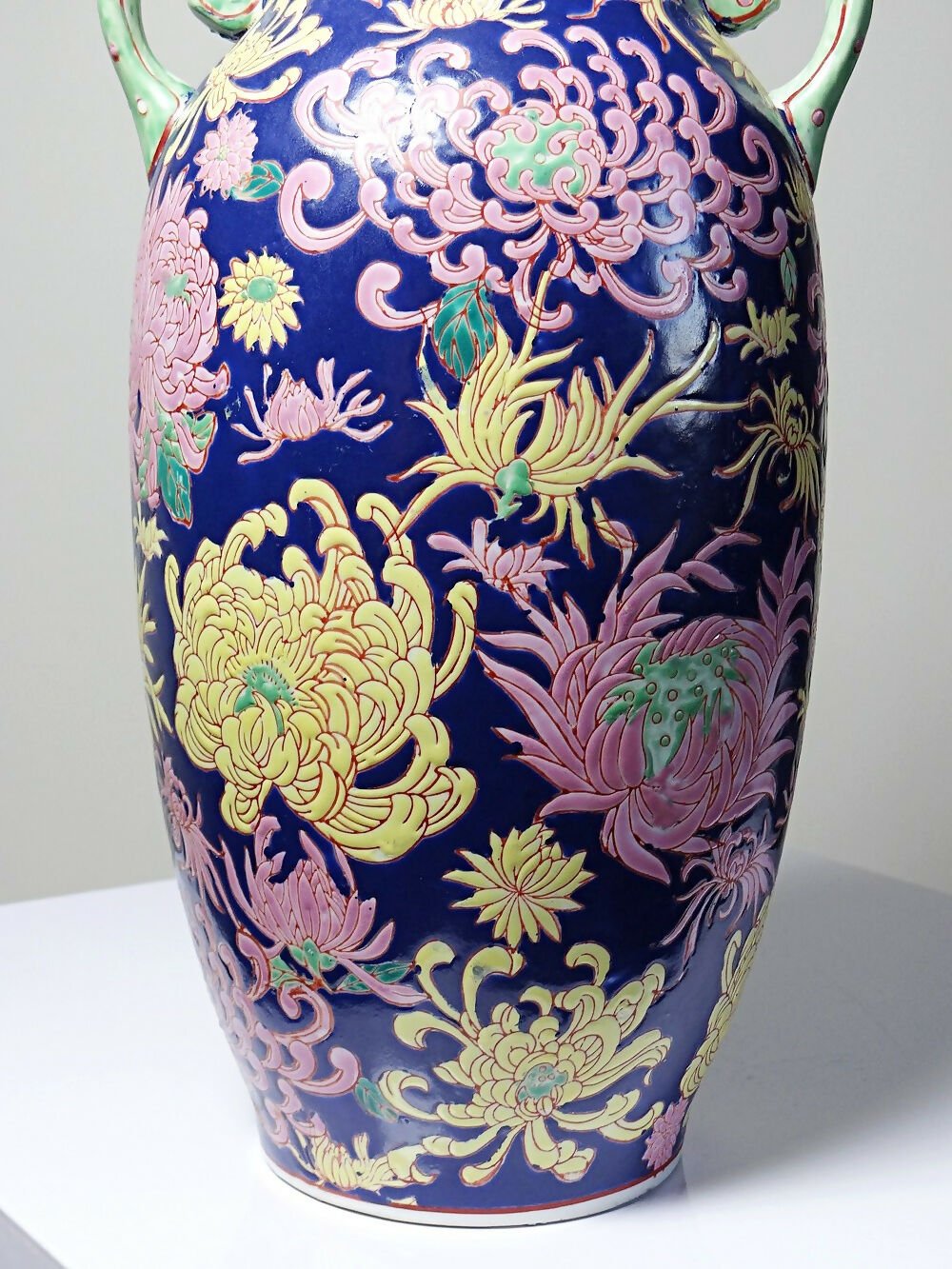 Grand vase balustre chinois vintage porcelaine émaillé à fleurs - Ethic Atelier