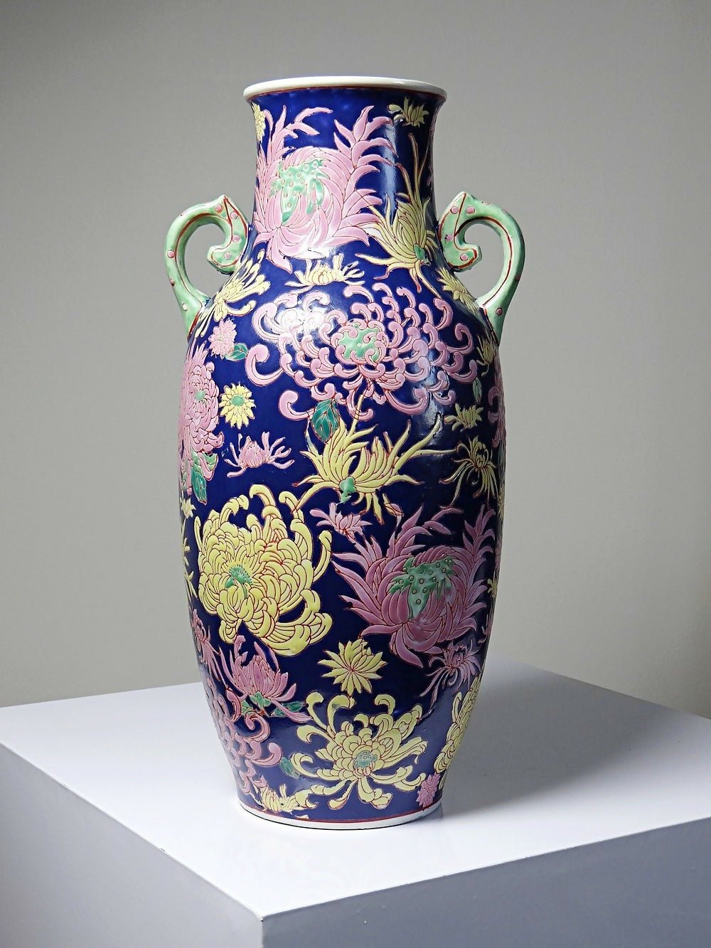 Grand vase balustre chinois vintage porcelaine émaillé à fleurs - Ethic Atelier