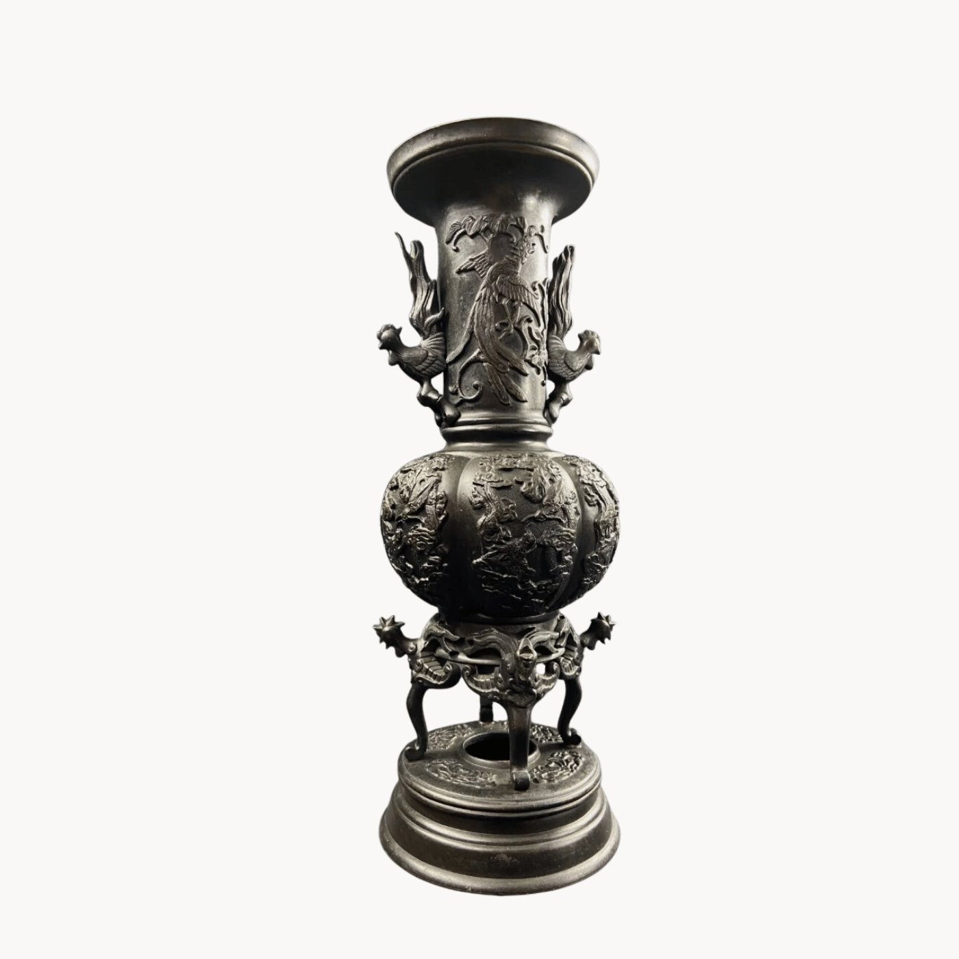 Grand vase en bronze à décor d'oiseau, époque Meiji - Ethic Atelier