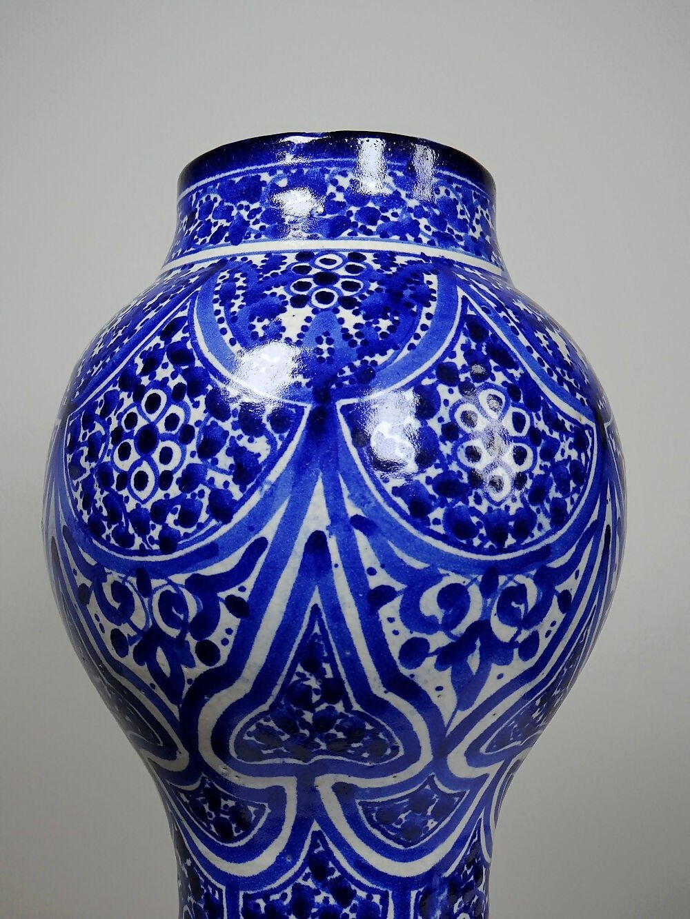 Grand vase/jarre Marocaine Fès céramique artisanale Khabia XIX - XXe cobalt - Ethic Atelier