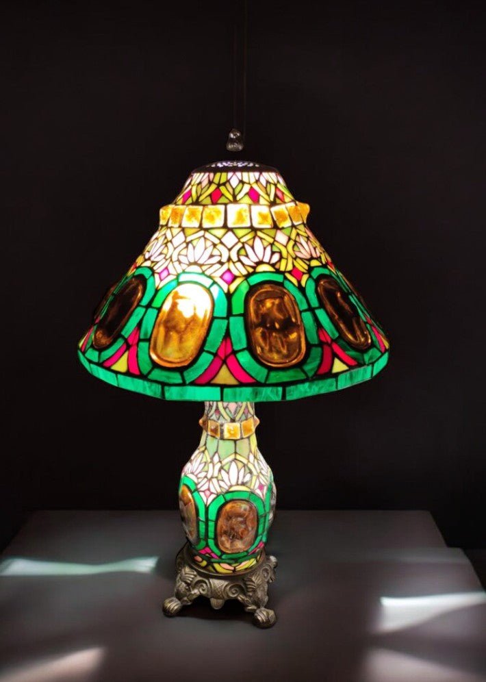 Grande Lampe en Mosaïque de Verre Façon Vitrail Style Art Déco - Ethic Atelier