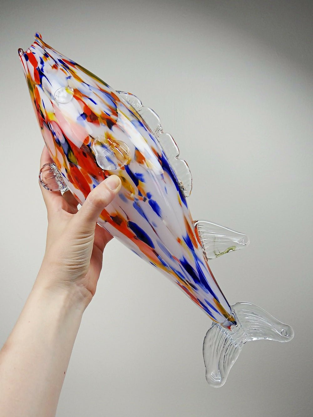 Gros poisson décoratif verre soufflé moucheté de Murano vintage - Ethic Atelier
