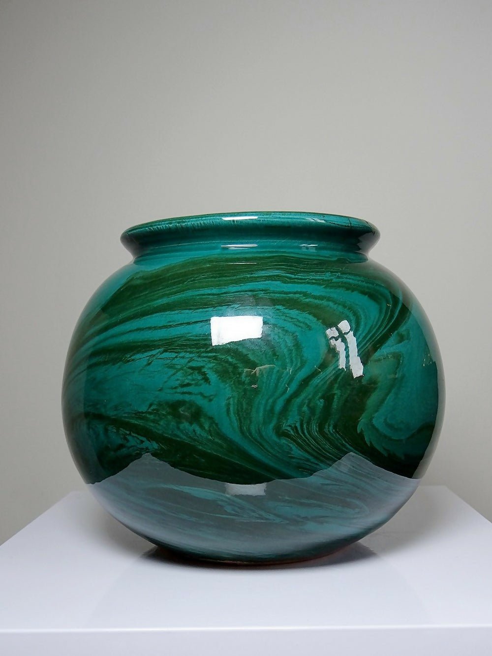 Gros vase boule céramique style art déco, nuance de vert, vintage - Ethic Atelier