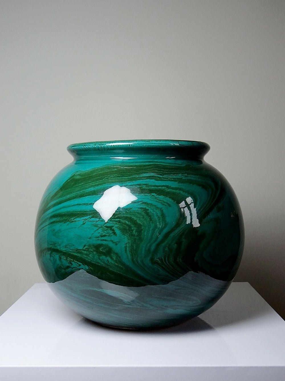 Gros vase boule céramique style art déco, nuance de vert, vintage - Ethic Atelier