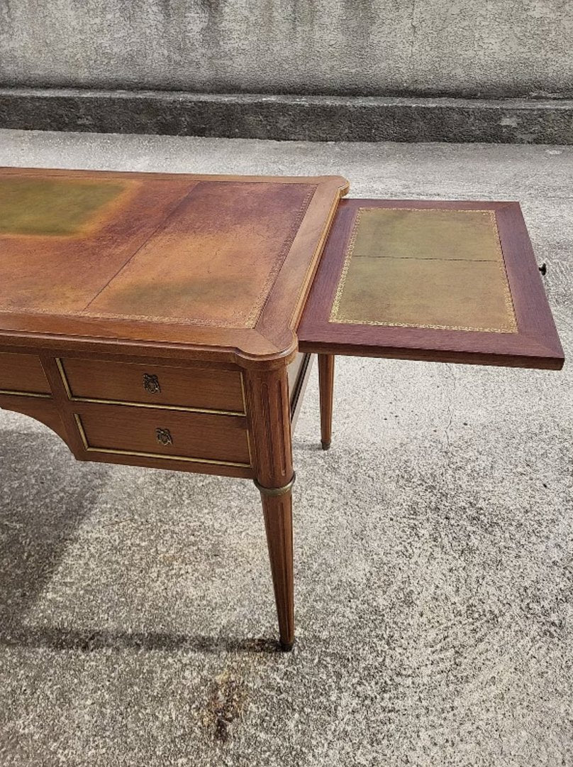 Joli Bureau Style Louis XVI - Merisier Double Face avec 4 Tiroirs - Années 1980 - Ethic Atelier