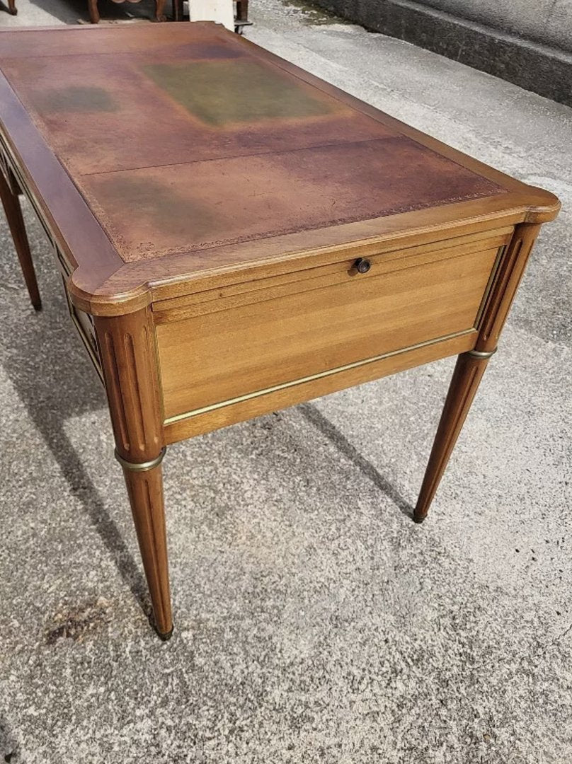 Joli Bureau Style Louis XVI - Merisier Double Face avec 4 Tiroirs - Années 1980 - Ethic Atelier