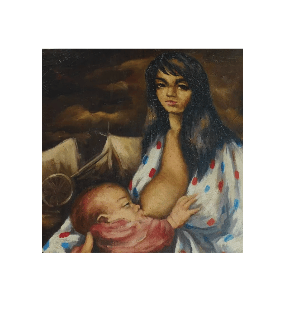 Joli et Grand Tableau Peinture – Femme à l’Enfant Qui Donne le Sein, Huile sur Toile, Signé M. Bartier - Ethic Atelier