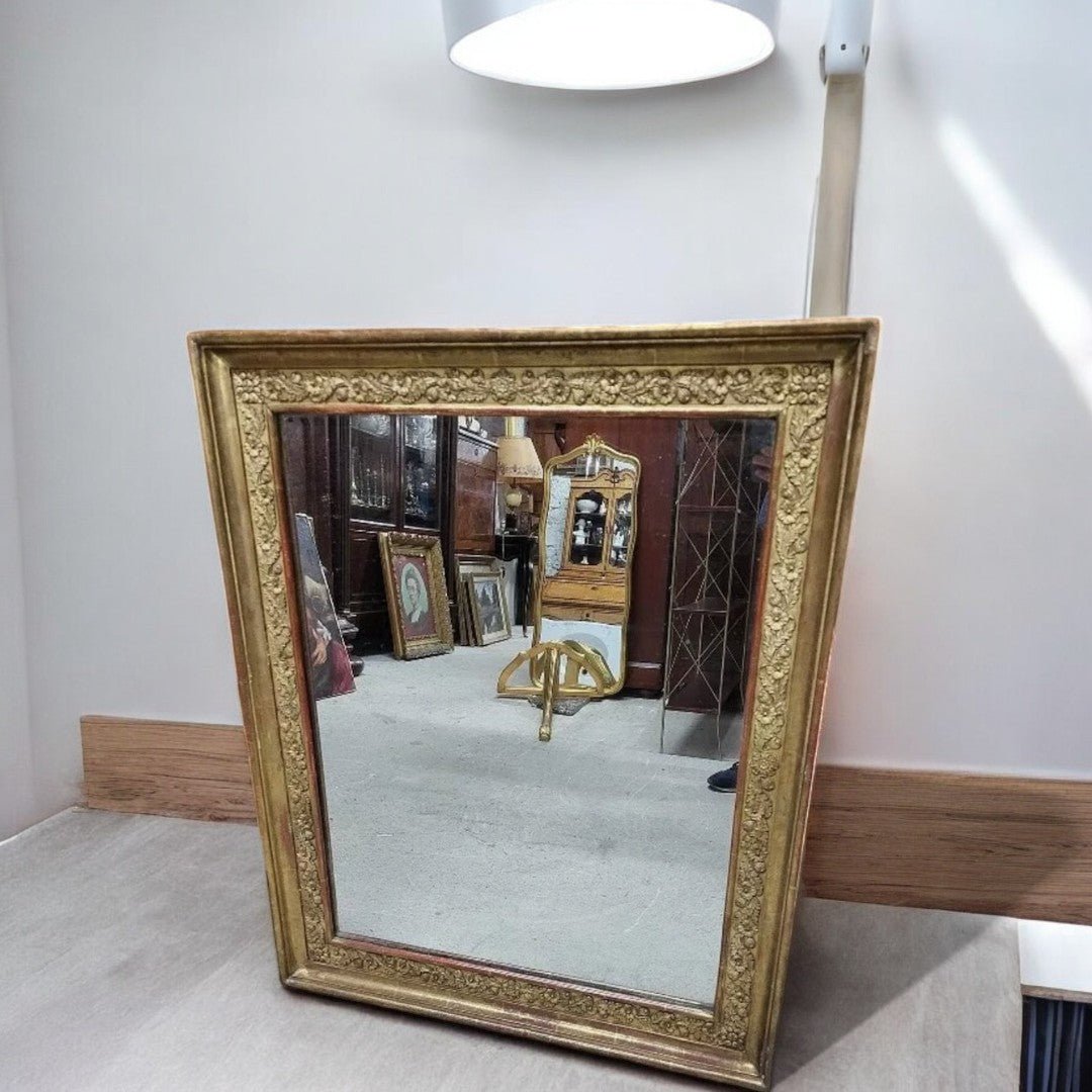 Joli Miroir Doré avec Décor de Feuilles et de Feuillage - XIXème siècle - Ethic Atelier