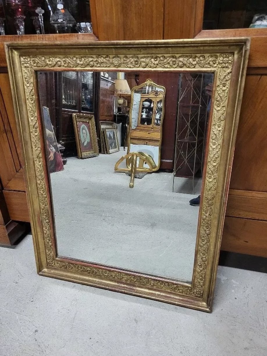 Joli Miroir Doré avec Décor de Feuilles et de Feuillage - XIXème siècle - Ethic Atelier