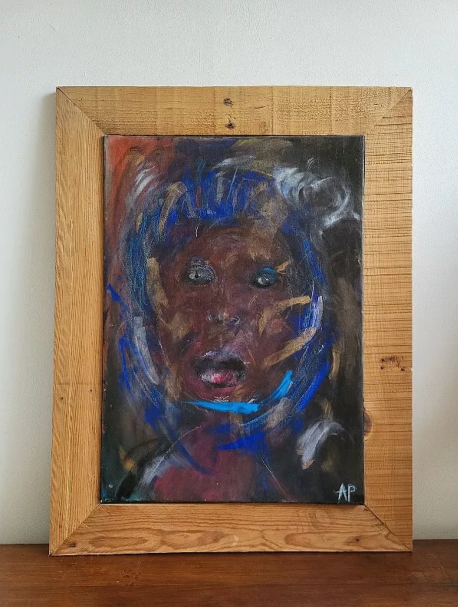 Joli Tableau Peinture - Huile sur Toile - "Toujours noire" - 02/09/2002 - Signé Pontvianne Amaury - Ethic Atelier