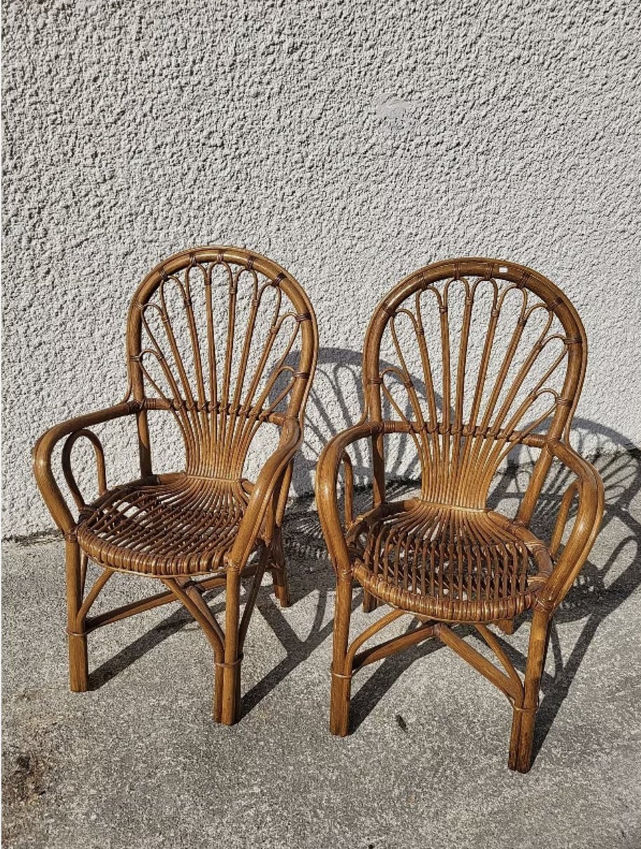 Jolie Paire de Fauteuils en Rotin - Années 1960 - 1970 - Ethic Atelier