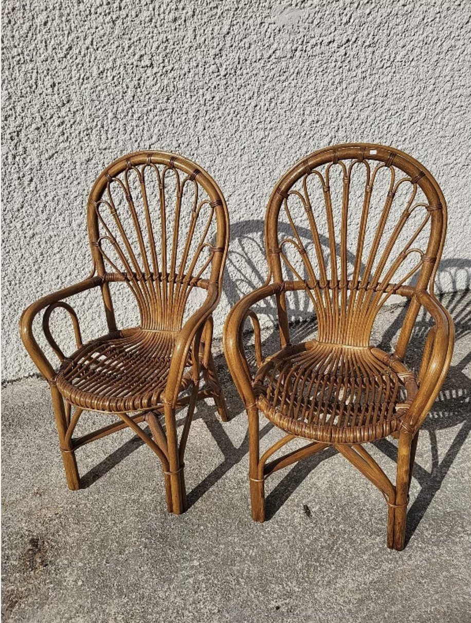 Jolie Paire de Fauteuils en Rotin - Années 1960 - 1970 - Ethic Atelier