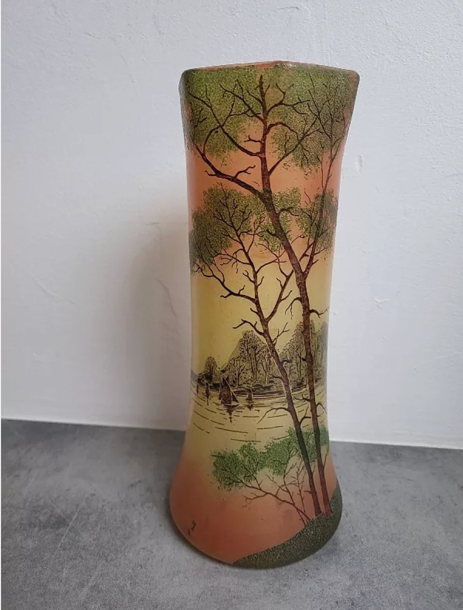 Jolie Paire de Vases en Verre Peint - Type Legras - Ethic Atelier