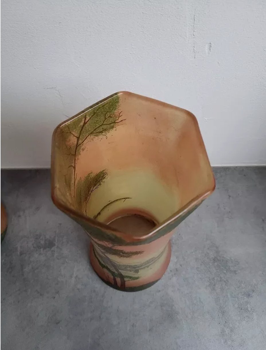 Jolie Paire de Vases en Verre Peint - Type Legras - Ethic Atelier