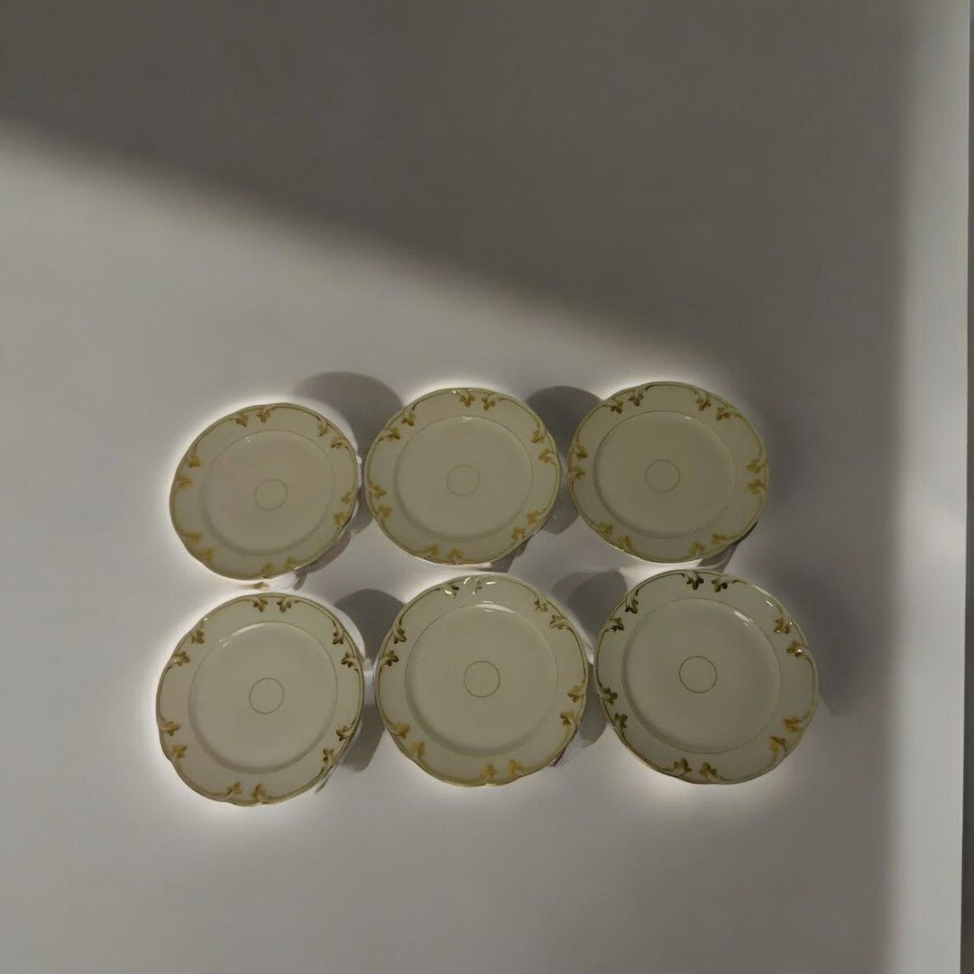Jolie Série de 6 Assiettes en Porcelaine Blanche avec Dorure - Ethic Atelier
