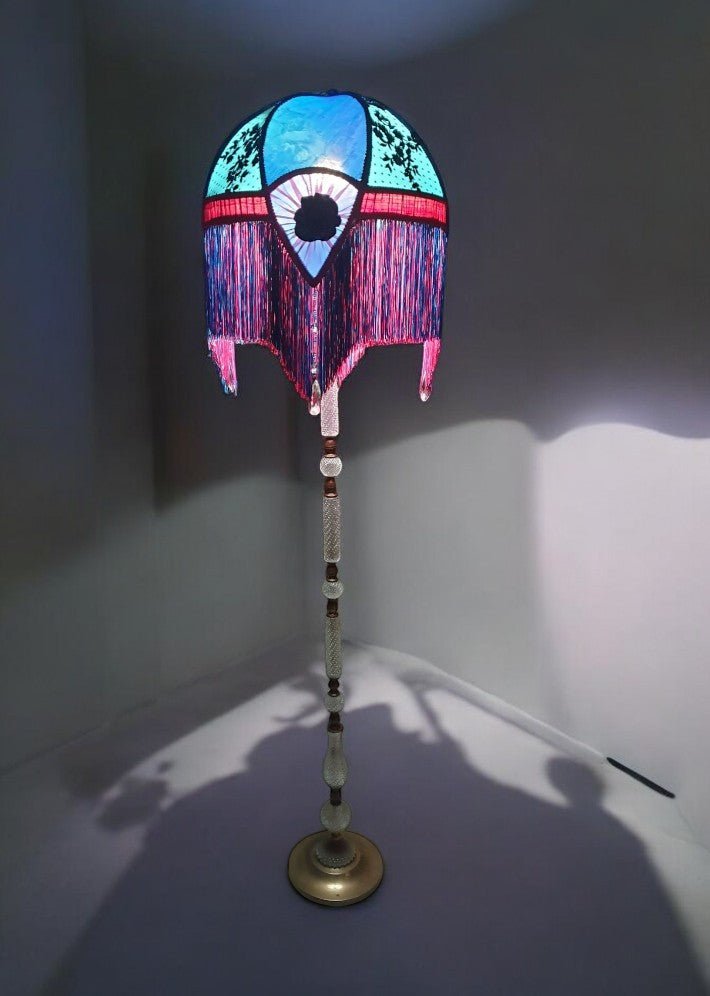Lampadaire "Art Déco en turquoise et fuchsia " Haute Couture - Pièce unique - Ethic Atelier