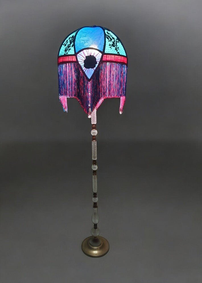 Lampadaire "Art Déco en turquoise et fuchsia " Haute Couture - Pièce unique - Ethic Atelier