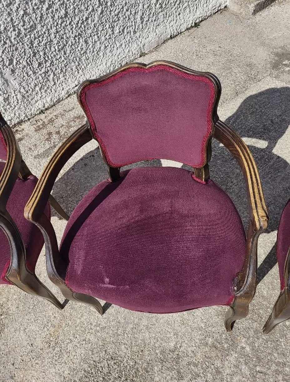 Lot de 4 Fauteuils Bridge 1950 - Tissu Mauve - Ethic Atelier