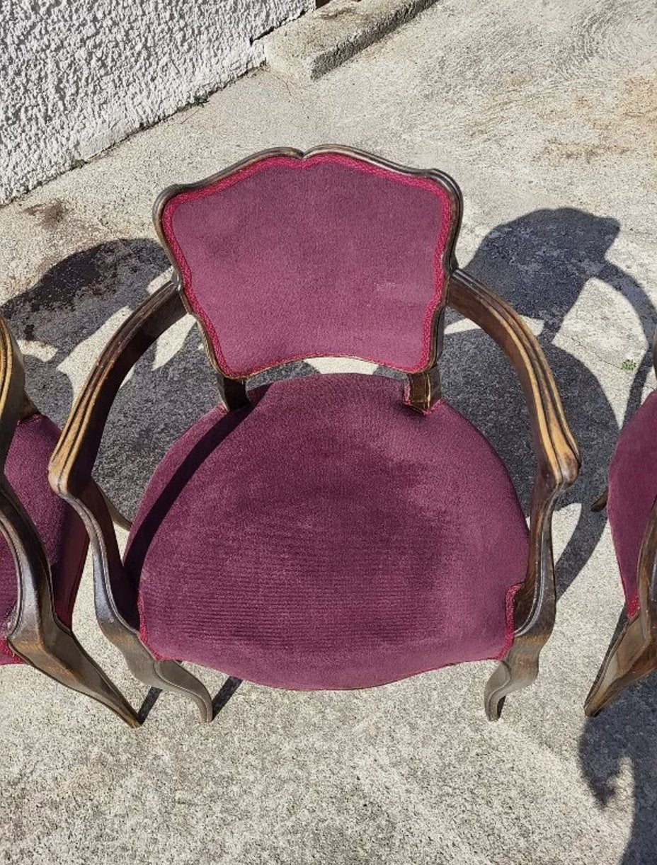 Lot de 4 Fauteuils Bridge 1950 - Tissu Mauve - Ethic Atelier