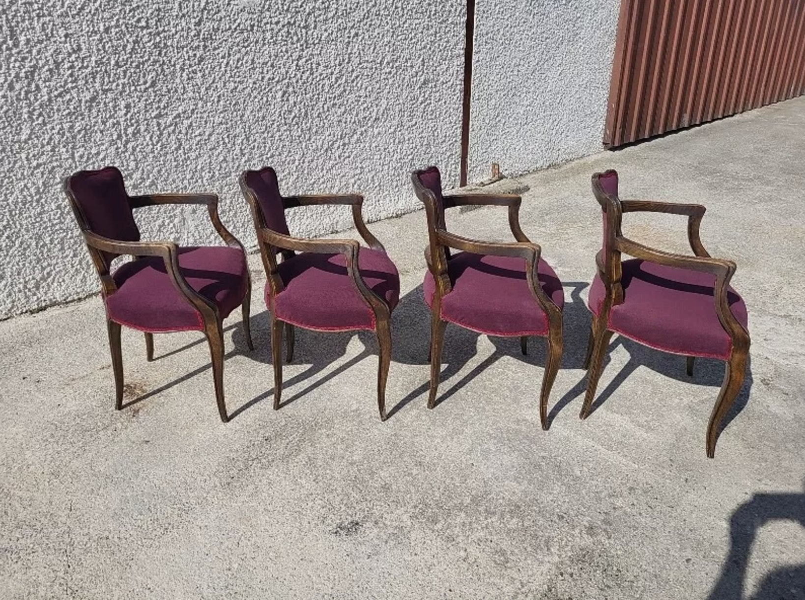 Lot de 4 Fauteuils Bridge 1950 - Tissu Mauve - Ethic Atelier